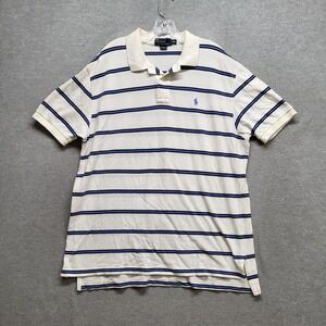 VINTAGE Polo Ralph Lauren Men Polo Shirt 2XL White Striped Rugby Classic Logo